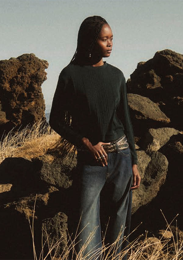 【7863】WOMAN L/SL WOOL/SILK CROPPED SHIRT RIB PATTERN 【Oscalito】
