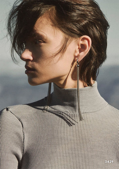 【3429】WOMAN L/SL MOCK NECK WOOL SILK RIB【Oscalito】