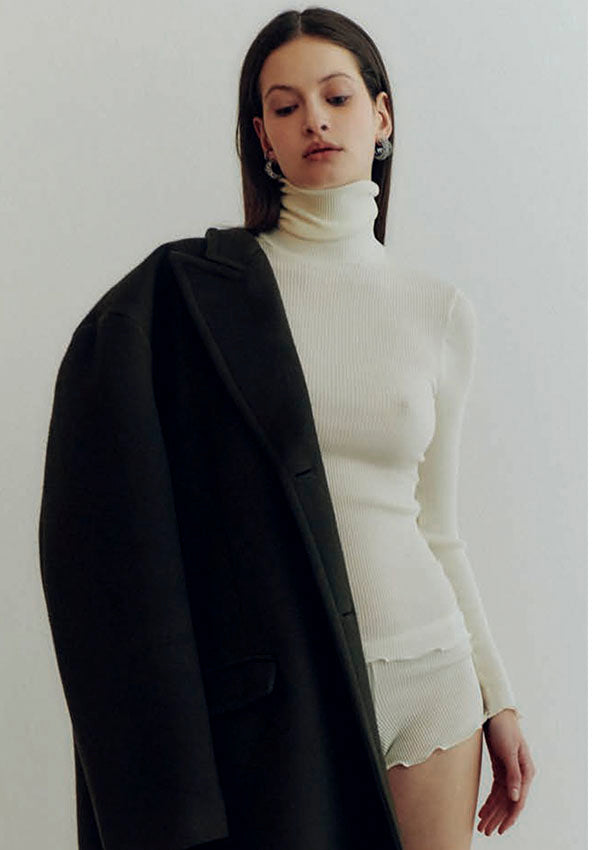 【3438】WOMAN L/SL RIB TURTLENECK WOOL SILK【Oscalito】