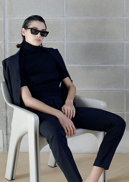 【3445】WOMAN TURTLENECK RIBBED T-SHIRT WOOL/SILK【Oscalito】