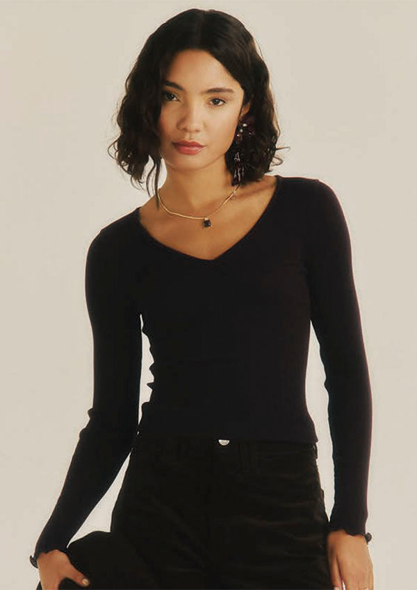 【3486】WOMAN L/SL "V" WOOL SILK RIB 【Oscalito】