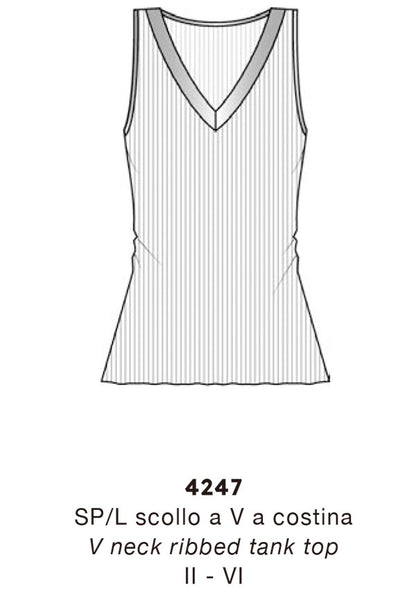 【4247】WOMAN TANK SHIRT "V" WOOL/SILK RIB SATIN TRIM【Oscalito】