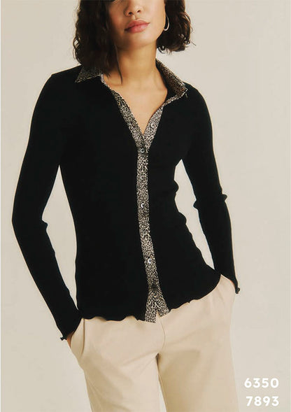 【6350】W L/SL WOOL SILK RIB W/SATIN BOTTONS【Oscalito】