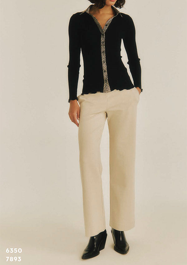 【6350】W L/SL WOOL SILK RIB W/SATIN BOTTONS【Oscalito】