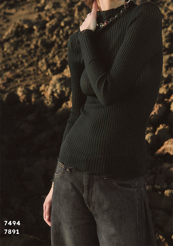 【7494】WOMAN L/SL MOCK NECK SHIRT OPERATINO WOOL/SILK 【Oscalito】