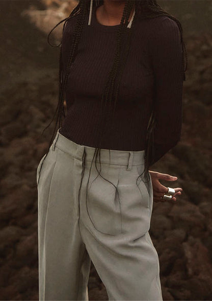 【7496】WOMAN L/SL ROUNDNECK SHIRT OPERATINO WOOL/SILK 【Oscalito】