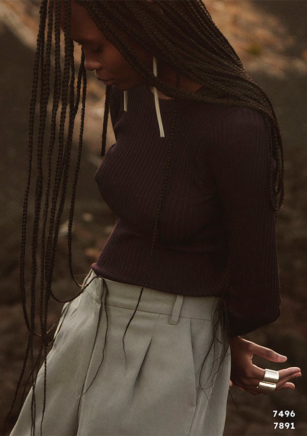 【7496】WOMAN L/SL ROUNDNECK SHIRT OPERATINO WOOL/SILK 【Oscalito】