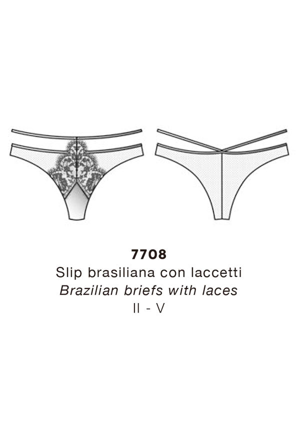 【7708】WOMAN BRAZILIAN BRIEFS W LACES TULLE/EA CHANTILLY 【Oscalito】