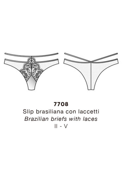 【7708】WOMAN BRAZILIAN BRIEFS W LACES TULLE/EA CHANTILLY 【Oscalito】