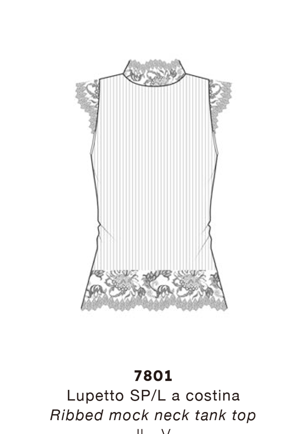 【7801】WOMAN S/SL RIBBED MOCK NECK TOP WOOL/SILK LEAVERS【Oscalito】