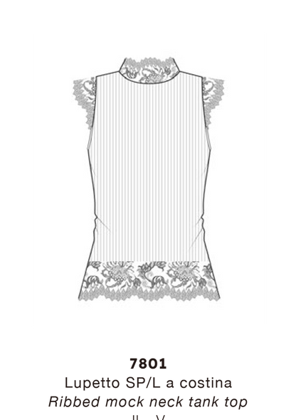 【7801】WOMAN S/SL RIBBED MOCK NECK TOP WOOL/SILK LEAVERS【Oscalito】
