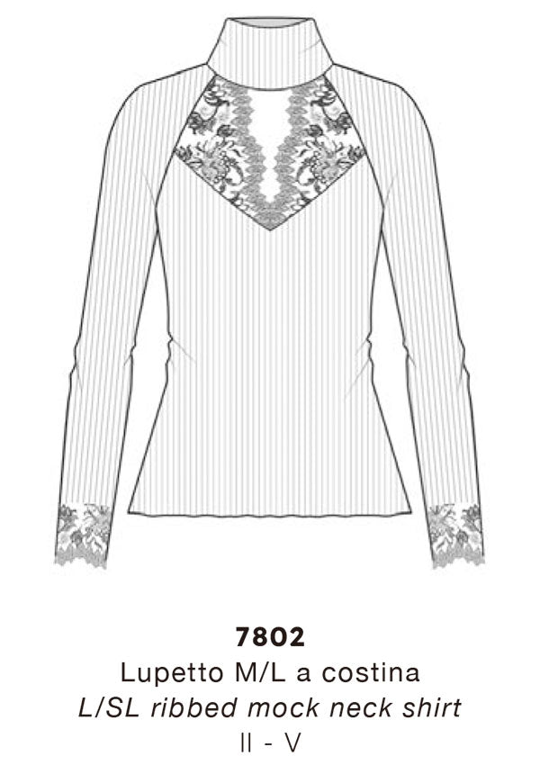 【7802】WOMAN L/SL RIBBED SHIRT WOOL/SILK LEAVERS【Oscalito】