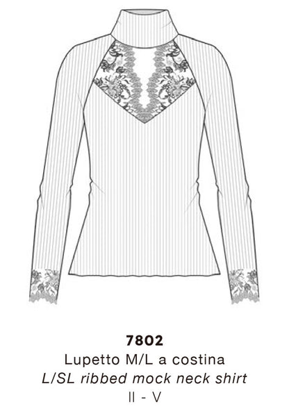 【7802】WOMAN L/SL RIBBED SHIRT WOOL/SILK LEAVERS【Oscalito】