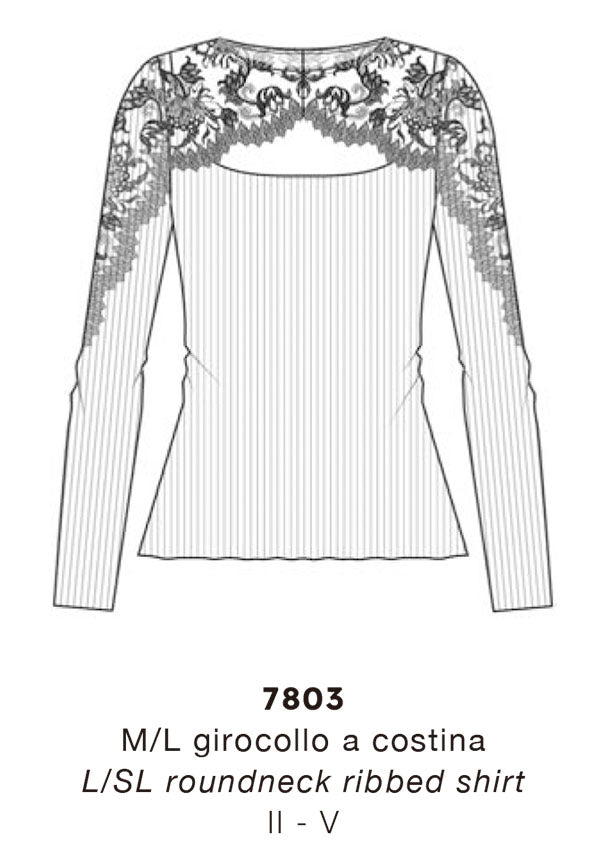 【7803】WOMAN L/SL RIBBED SHIRT WOOL/SILK LEAVERS【Oscalito】