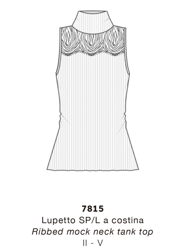 【7815】WOMAN RIBBED TANK TOP WOOL/SILK CHANTILLY LACE【Oscalito】