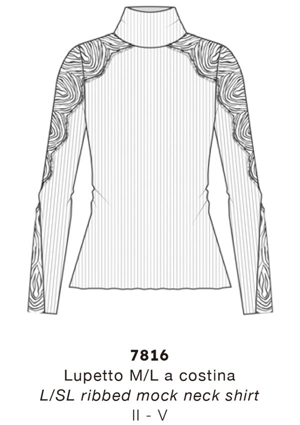 【7816】WOMAN L/SL RIBBED SHIRT WOOL/SILK CHANTILLY LACE【Oscalito】