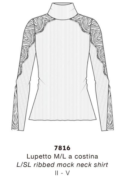 【7816】WOMAN L/SL RIBBED SHIRT WOOL/SILK CHANTILLY LACE【Oscalito】