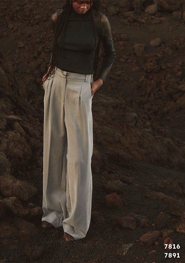【7816】WOMAN L/SL RIBBED SHIRT WOOL/SILK CHANTILLY LACE【Oscalito】