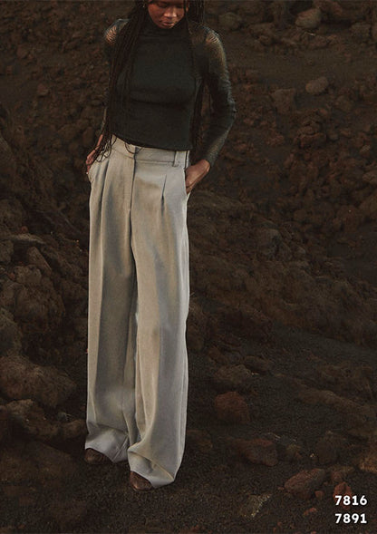 【7816】WOMAN L/SL RIBBED SHIRT WOOL/SILK CHANTILLY LACE【Oscalito】