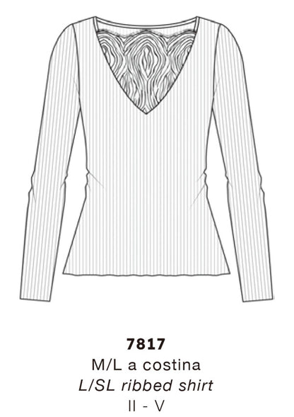 【7817】WOMAN L/SL RIBBED SHIRT WOOL/SILK CHANTILLY LACE【Oscalito】