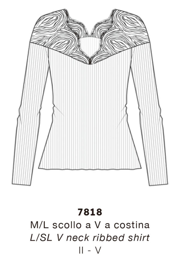 【7818】WOMAN L/SL RIBBED SHIRT WOOL/SILK CHANTILLY LACE【Oscalito】