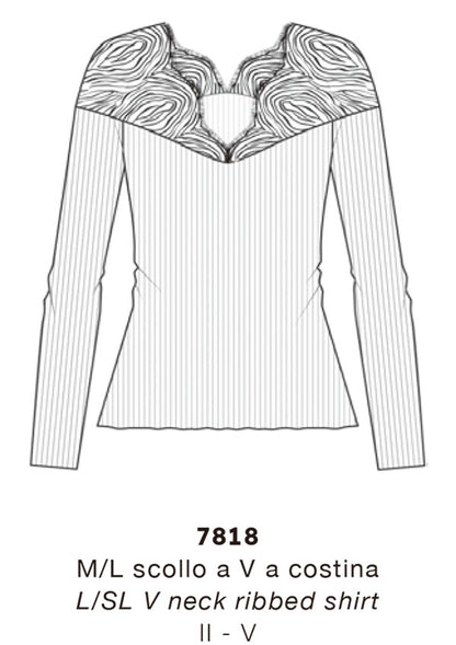 【7818】WOMAN L/SL RIBBED SHIRT WOOL/SILK CHANTILLY LACE【Oscalito】