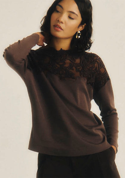 【7824】WOMAN L/SL SHIRT WOOL/SILK EMBROIDERED TULLE【Oscalito】