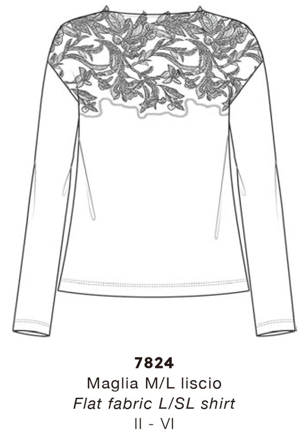 【7824】WOMAN L/SL SHIRT WOOL/SILK EMBROIDERED TULLE【Oscalito】