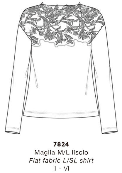 【7824】WOMAN L/SL SHIRT WOOL/SILK EMBROIDERED TULLE【Oscalito】