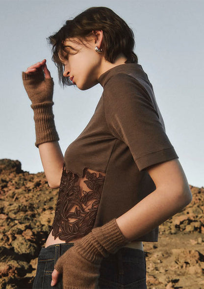 【7826】WOMAN S/SL SHIRT WOOL/SILK EMBROIDERED TULLE【Oscalito】