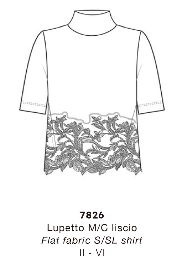 【7826】WOMAN S/SL SHIRT WOOL/SILK EMBROIDERED TULLE【Oscalito】