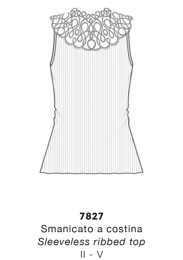 【7827】WOMAN RIBBED TOP WOOL/SILK MACRAME【Oscalito】