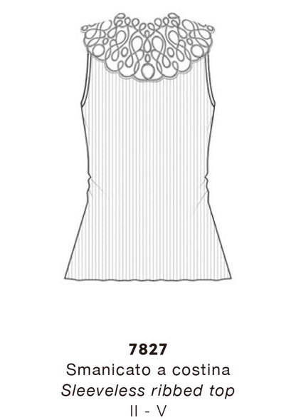【7827】WOMAN RIBBED TOP WOOL/SILK MACRAME【Oscalito】