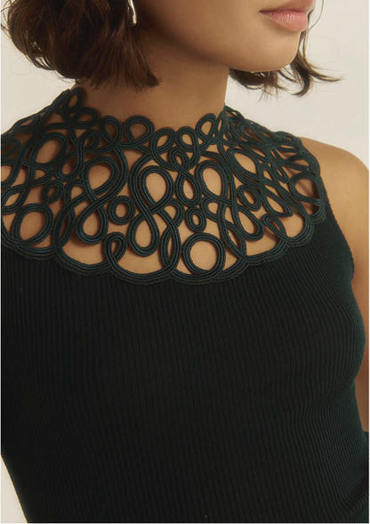 【7827】WOMAN RIBBED TOP WOOL/SILK MACRAME【Oscalito】