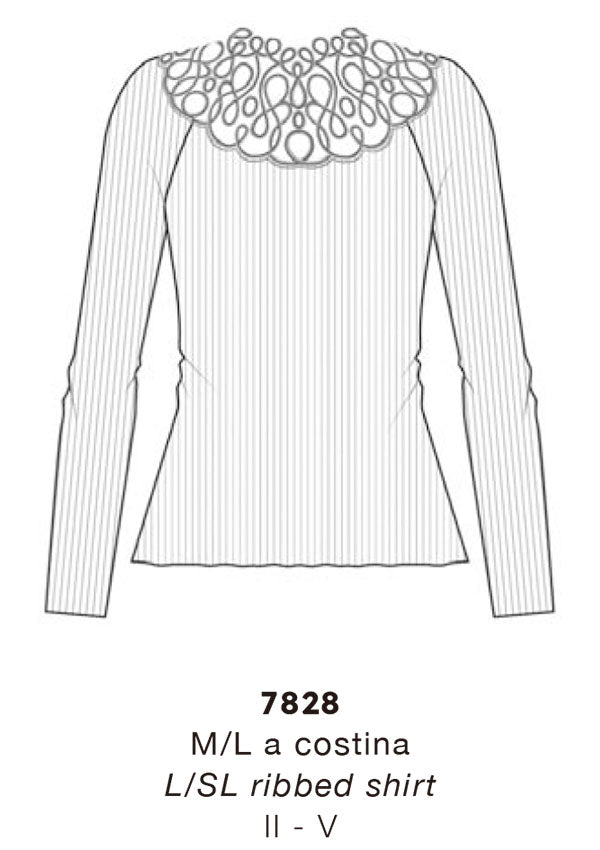 【7828】WOMAN L/SL RIBBED SHIRT WOOL/SILK MACRAME【Oscalito】