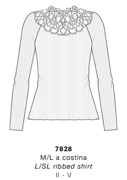 【7828】WOMAN L/SL RIBBED SHIRT WOOL/SILK MACRAME【Oscalito】
