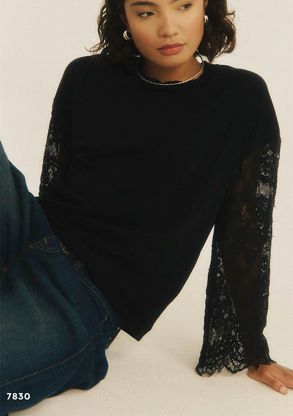【7830】WOMAN L/SL WOOL/SILK SHIRT ALLOVER LACE【Oscalito】