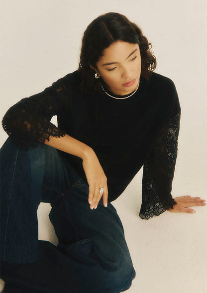 【7830】WOMAN L/SL WOOL/SILK SHIRT ALLOVER LACE【Oscalito】
