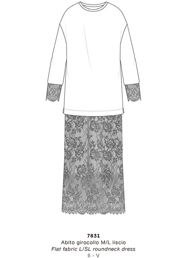 【7831】WOMAN L/SL WOOL/SILK DRESS ALLOVER LACE【Oscalito】