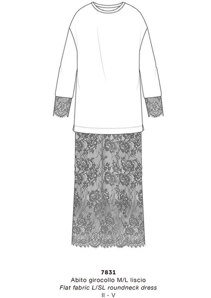 【7831】WOMAN L/SL WOOL/SILK DRESS ALLOVER LACE【Oscalito】