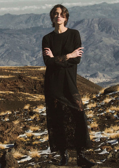 【7831】WOMAN L/SL WOOL/SILK DRESS ALLOVER LACE【Oscalito】