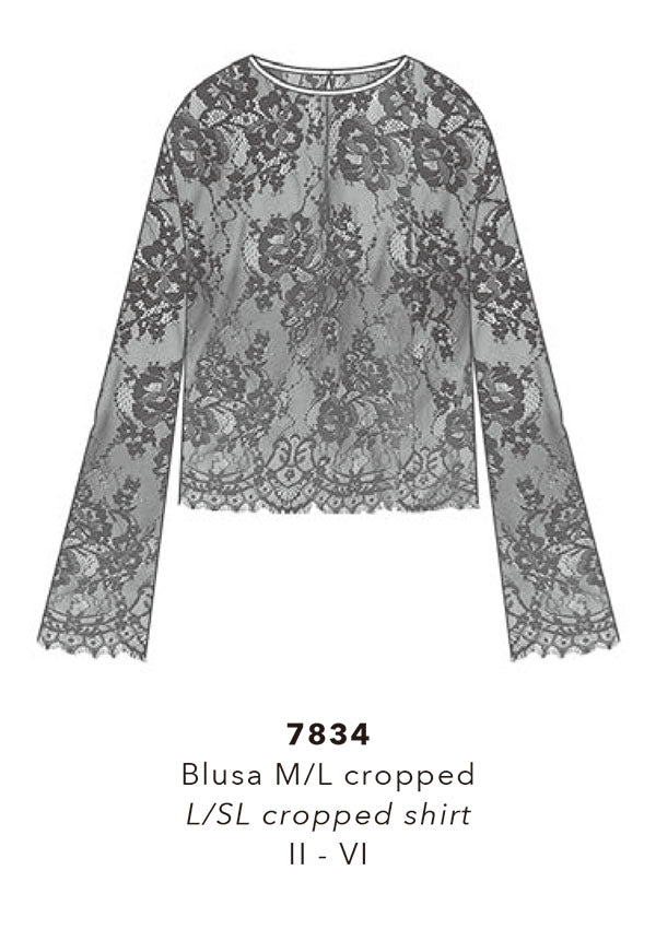 【7834】WOMAN L/SL CROPPED SHIRT ALLOVER LACE【Oscalito】