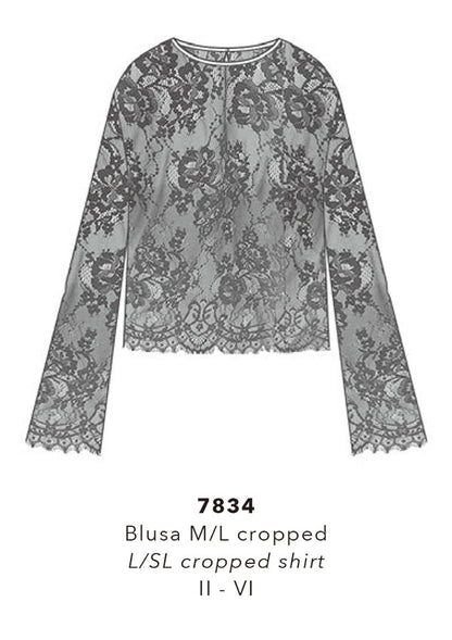 【7834】WOMAN L/SL CROPPED SHIRT ALLOVER LACE【Oscalito】