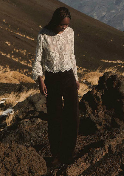 【7834】WOMAN L/SL CROPPED SHIRT ALLOVER LACE【Oscalito】