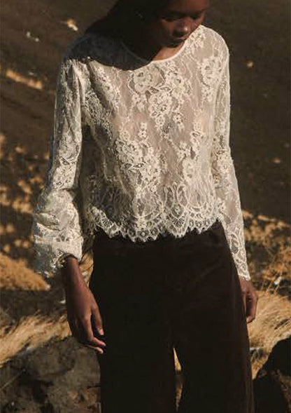 【7834】WOMAN L/SL CROPPED SHIRT ALLOVER LACE【Oscalito】