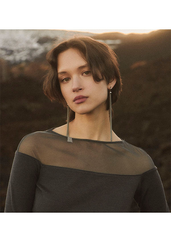 【7841】WOMAN L/SL WOOL/SILK FLAT FABRIC SHIRT W TULLE【Oscalito】