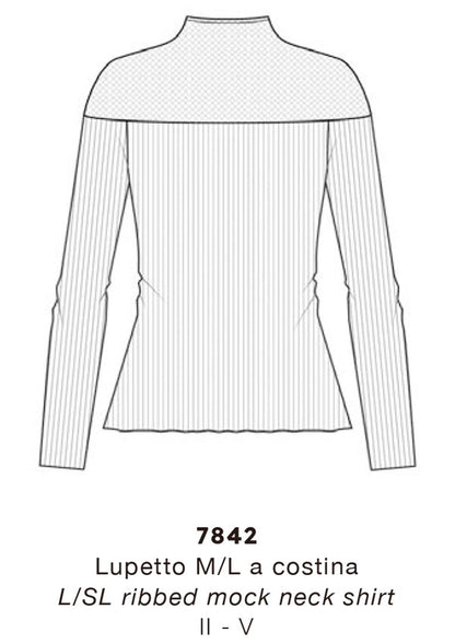 【7842】WOMAN L/SL WOOL/SILK RIBBED SHIRT W TULLE【Oscalito】