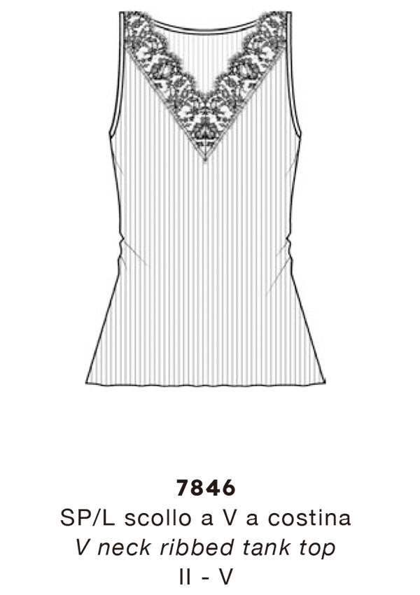 【7846】WOMAN RIBBED TANK TOP WOOL/SILK CHANTILLY LACE 【Oscalito】