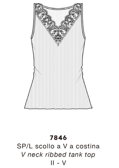 【7846】WOMAN RIBBED TANK TOP WOOL/SILK CHANTILLY LACE 【Oscalito】
