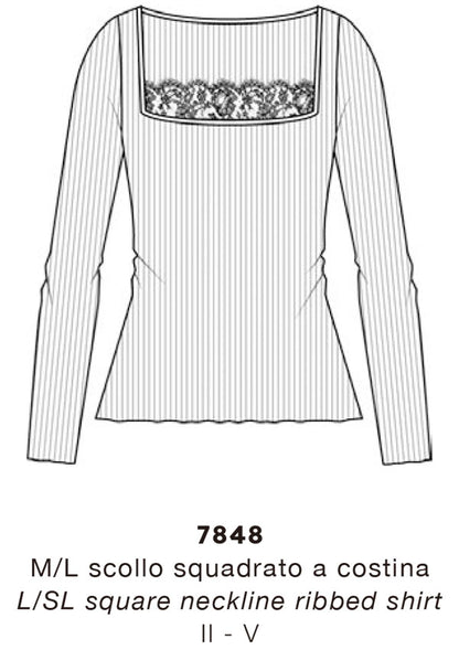 【7848】WOMAN L/SL RIBBED SHIRT WOOL/SILK CHANTILLY LACE 【Oscalito】